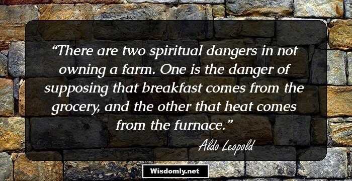 There are two spiritual dangers in not owning a farm. One is the danger of supposing that breakfast comes from the grocery, and the other that heat comes from the furnace.