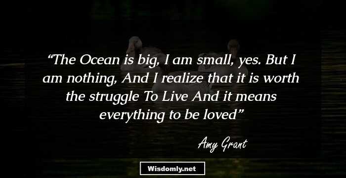 The Ocean is big,
 I am small, yes.
 But I am nothing,
 And I realize that it is worth the struggle
 To Live
 And it means everything to be loved