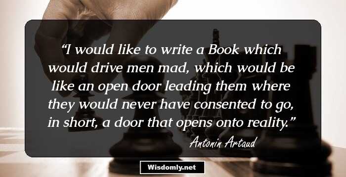 I would like to write a Book which would drive men mad, which would be like an open door leading them where they would never have consented to go, in short, a door that opens onto reality.