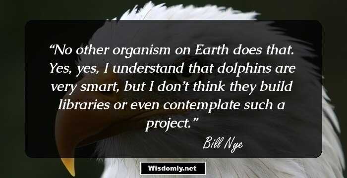 No other organism on Earth does that. Yes, yes, I understand that dolphins are very smart, but I don’t think they build libraries or even contemplate such a project.