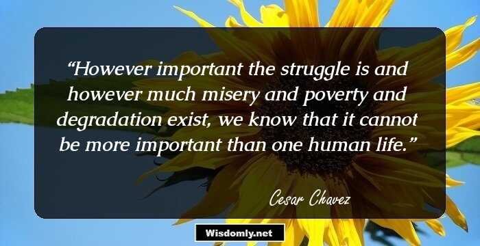 However important the struggle is and however much misery and poverty and degradation exist, we know that it cannot be more important than one human life.