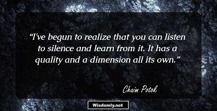 I've begun to realize that you can listen to silence and learn from it. It has a quality and a dimension all its own.