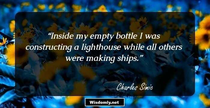 Inside my empty bottle I was constructing a lighthouse while all others were making ships.