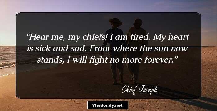 Hear me, my chiefs! I am tired. My heart is sick and sad. From where the sun now stands, I will fight no more forever.