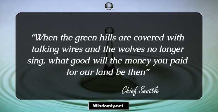 When the green hills are covered with talking wires and the wolves no longer sing, what good will the money you paid for our land be then