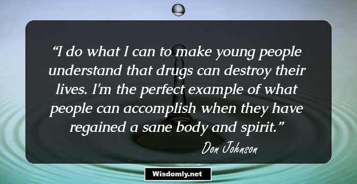 I do what I can to make young people understand that drugs can destroy their lives. I'm the perfect example of what people can accomplish when they have regained a sane body and spirit.