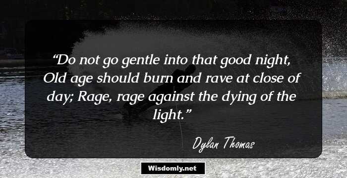 Do not go gentle into that good night,
Old age should burn and rave at close of day;
Rage, rage against the dying of the light.