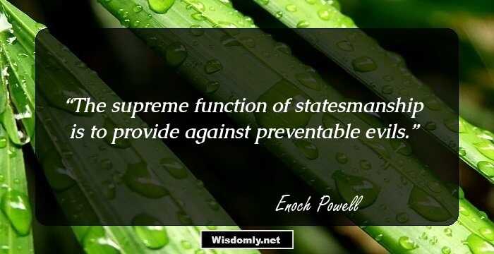 The supreme function of statesmanship is to provide against preventable evils.