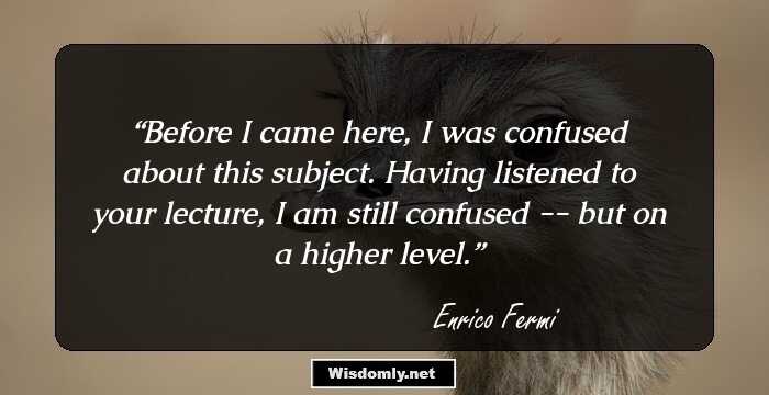 Before I came here, I was confused about this subject. Having listened to your lecture, I am still confused -- but on a higher level.