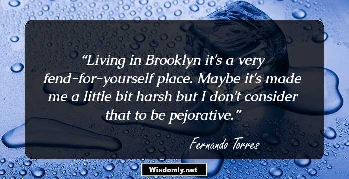 Living in Brooklyn it's a very fend-for-yourself place. Maybe it's made me a little bit harsh but I don't consider that to be pejorative.