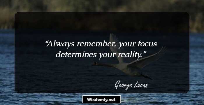 Always remember, your focus determines your reality.