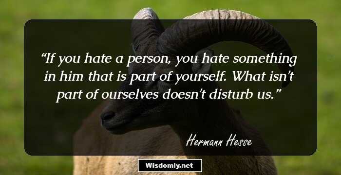 If you hate a person, you hate something in him that is part of yourself. What isn't part of ourselves doesn't disturb us.