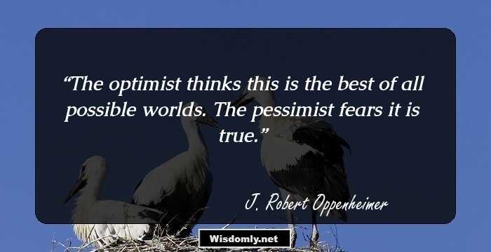 The optimist thinks this is the best of all possible worlds. The pessimist fears it is true.