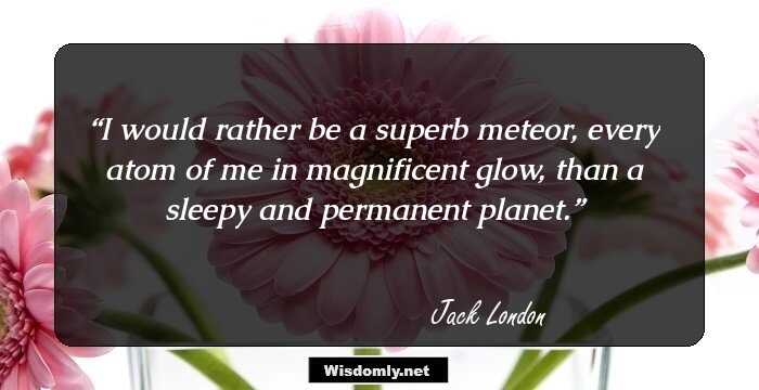 I would rather be a superb meteor, every atom of me in magnificent glow, than a sleepy and permanent planet.