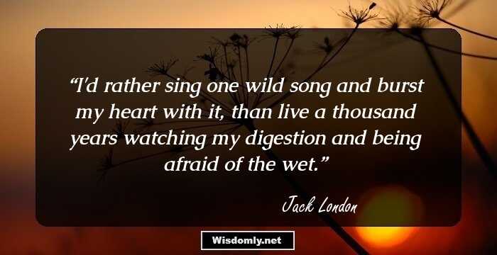 I'd rather sing one wild song and burst my heart with it, than live a thousand years watching my digestion and being afraid of the wet.