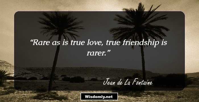 Rare as is true love, true friendship is rarer.