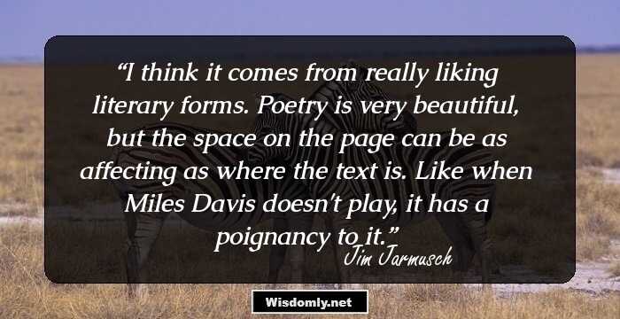 I think it comes from really liking literary forms. Poetry is very beautiful, but the space on the page can be as affecting as where the text is. Like when Miles Davis doesn't play, it has a poignancy to it.