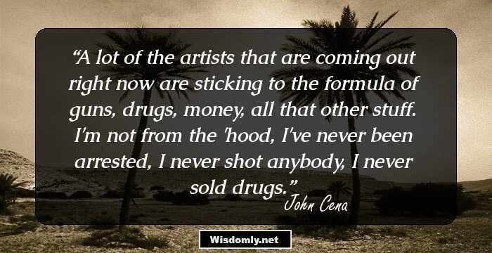 A lot of the artists that are coming out right now are sticking to the formula of guns, drugs, money, all that other stuff. I'm not from the 'hood, I've never been arrested, I never shot anybody, I never sold drugs.