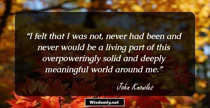 I felt that I was not, never had been and never would be a living part of this overpoweringly solid and deeply meaningful world around me.