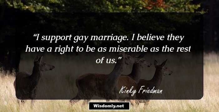 I support gay marriage. I believe they have a right to be as miserable as the rest of us.