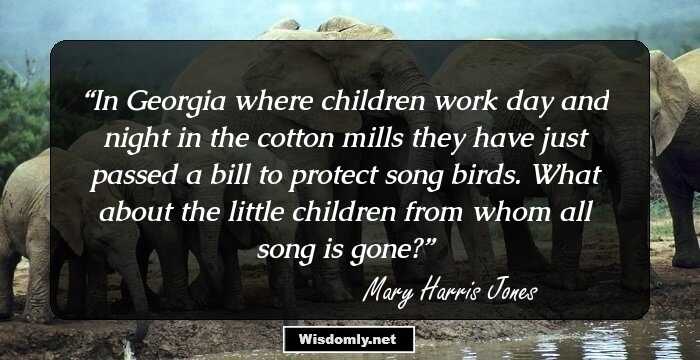 In Georgia where children work day and night in the cotton mills they have just passed a bill to protect song birds. What about the little children from whom all song is gone?