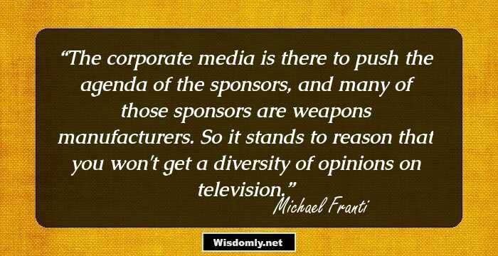 The corporate media is there to push the agenda of the sponsors, and many of those sponsors are weapons manufacturers. So it stands to reason that you won't get a diversity of opinions on television.