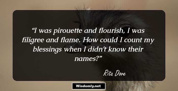 I was pirouette and flourish,
I was filigree and flame.
How could I count my blessings
when I didn't know their names?