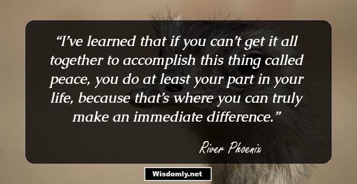 I’ve learned that if you can’t get it all together to accomplish this thing called peace, you do at least your part in your life, because that’s where you can truly make an immediate difference.