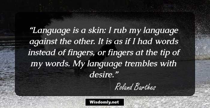 Language is a skin: I rub my language against the other. It is as if I had words instead of fingers, or fingers at the tip of my words. My language trembles with desire.