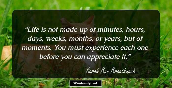 Life is not made up of minutes, hours, days, weeks, months, or years, but of moments. You must experience each one before you can appreciate it.