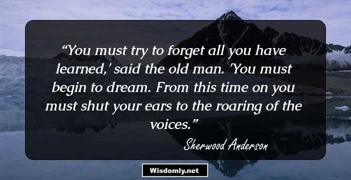 You must try to forget all you have learned,' said the old man. 'You must begin to dream. From this time on you must shut your ears to the roaring of the voices.