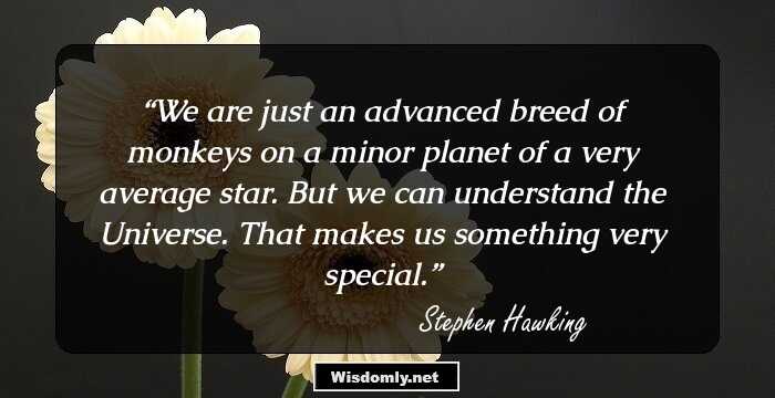 We are just an advanced breed of monkeys on a minor planet of a very average star. But we can understand the Universe. That makes us something very special.