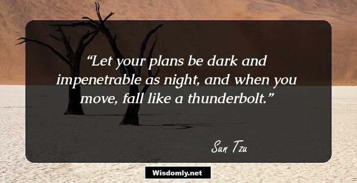 Let your plans be dark and impenetrable as night, and when you move, fall like a thunderbolt.