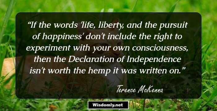 If the words 'life, liberty, and the pursuit of happiness' don't include the right to experiment with your own consciousness, then the Declaration of Independence isn't worth the hemp it was written on.