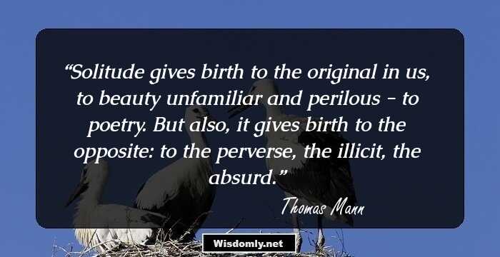 Solitude gives birth to the original in us, to beauty unfamiliar and perilous - to poetry. But also, it gives birth to the opposite: to the perverse, the illicit, the absurd.