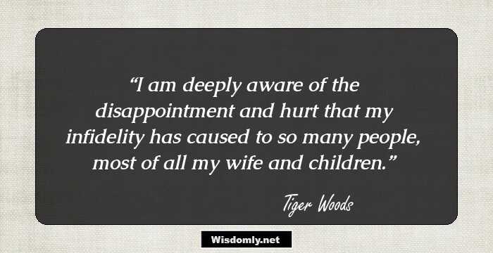 I am deeply aware of the disappointment and hurt that my infidelity has caused to so many people, most of all my wife and children.