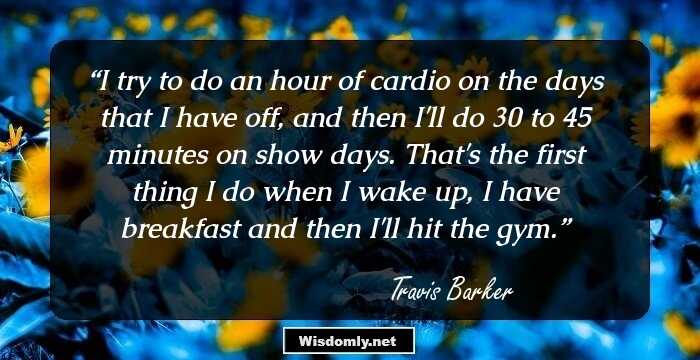 I try to do an hour of cardio on the days that I have off, and then I'll do 30 to 45 minutes on show days. That's the first thing I do when I wake up, I have breakfast and then I'll hit the gym.