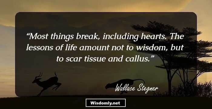 Most things break, including hearts. The lessons of life amount not to
wisdom, but to scar tissue and callus.