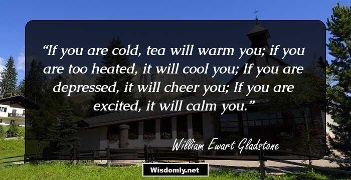 If you are cold, tea will warm you;
if you are too heated, it will cool you;
If you are depressed, it will cheer you;
If you are excited, it will calm you.