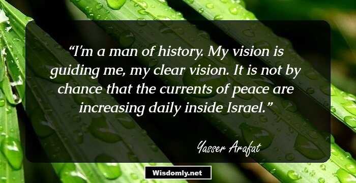 I'm a man of history. My vision is guiding me, my clear vision. It is not by chance that the currents of peace are increasing daily inside Israel.